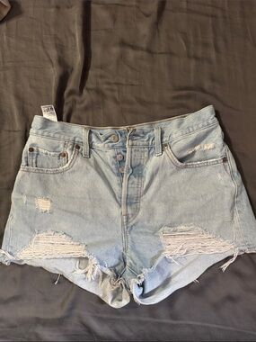 Levi's 501 Light Blue Distressed Denim Cutoff Shorts